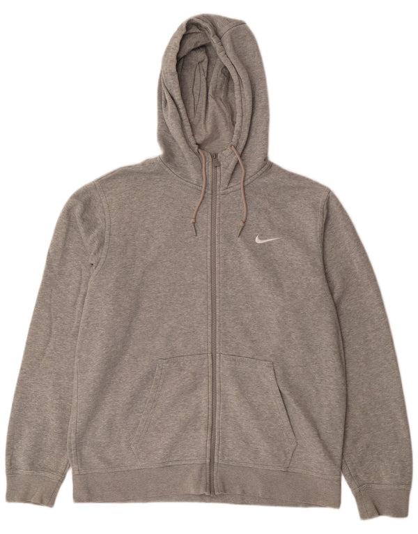 NIKE Mens Zip Hoodie Sweater Large Grey Cotton