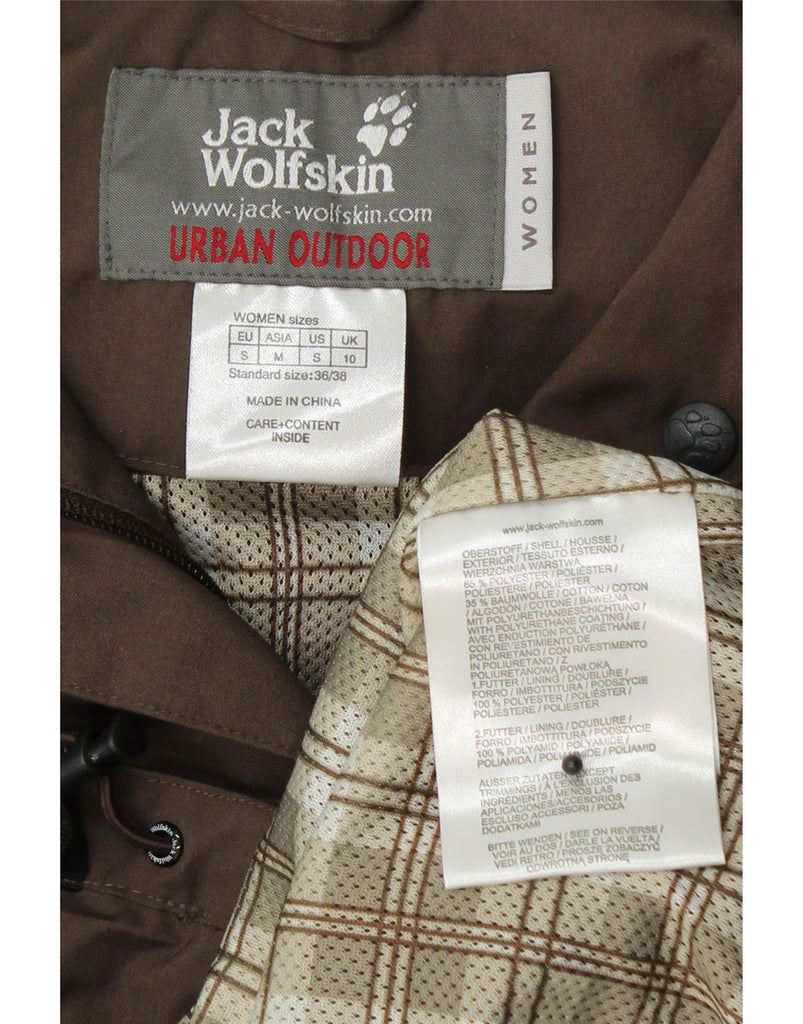 JACK WOLFSKIN Womens Oversized Hooded Utility Jacket UK 10 Small Brown Vintage Jack Wolfskin and Second-Hand Jack Wolfskin from Messina Hembry 