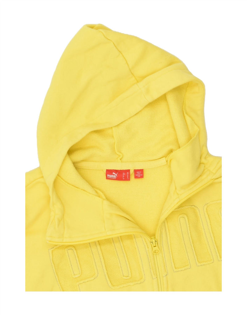 PUMA Womens Loose Fit Graphic Zip Hoodie Sweater UK 6 Small  Yellow Cotton | Vintage Puma | Thrift | Second-Hand Puma | Used Clothing | Messina Hembry 