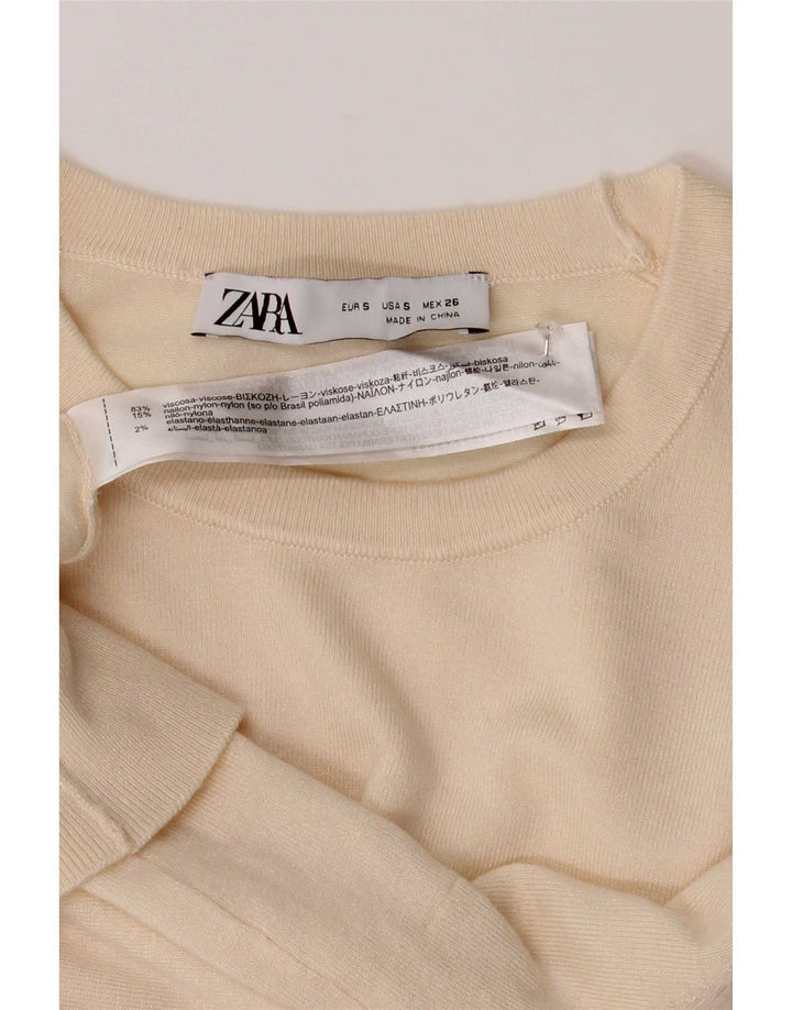 Zara Womens Crew Neck Jumper Sweater UK 8 Small Off White Viscose
