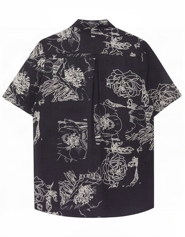 Vintage Womens Short Sleeve Shirt UK 16 Large Navy Blue Floral