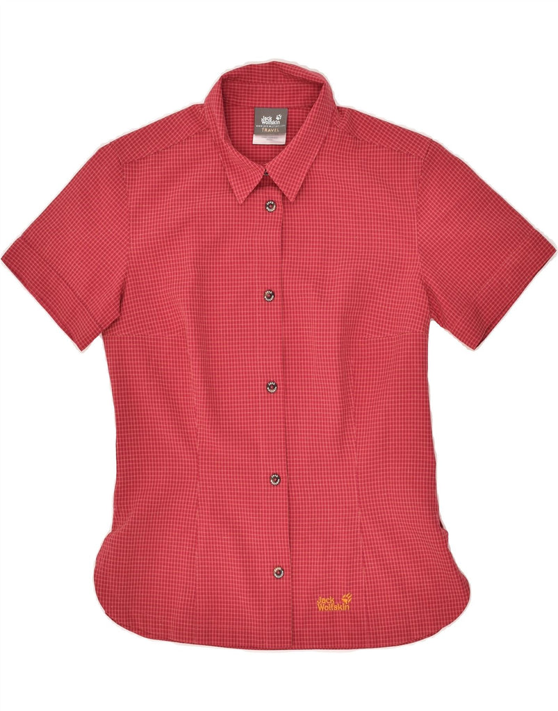 JACK WOLFSKIN Womens Short Sleeve Shirt UK 10 Small Red Check Polyester | Vintage Jack Wolfskin | Thrift | Second-Hand Jack Wolfskin | Used Clothing | Messina Hembry 