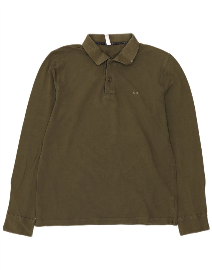 Sun68 Mens Long Sleeve Polo Shirt Large Khaki Cotton