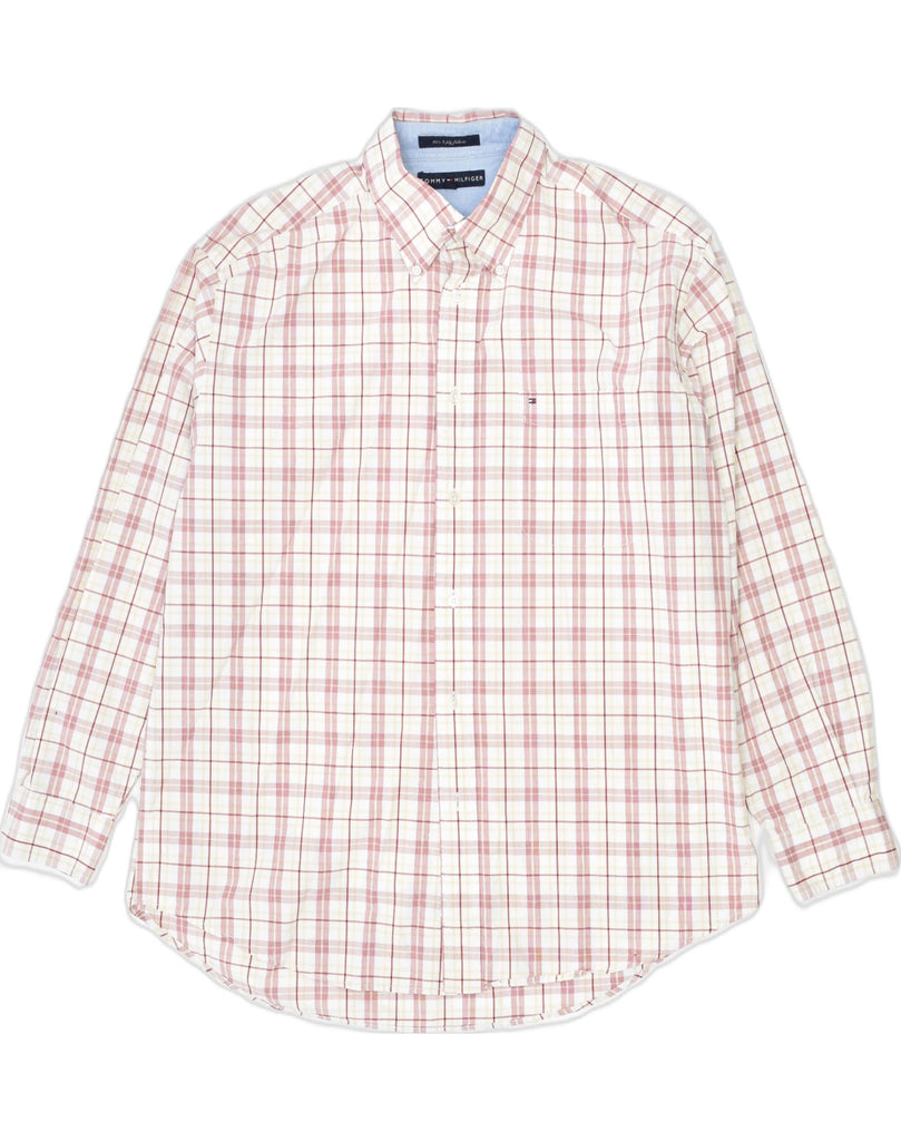 TOMMY HILFIGER Mens Shirt Large White Check Cotton | Vintage | Thrift | Second-Hand | Used Clothing | Messina Hembry 