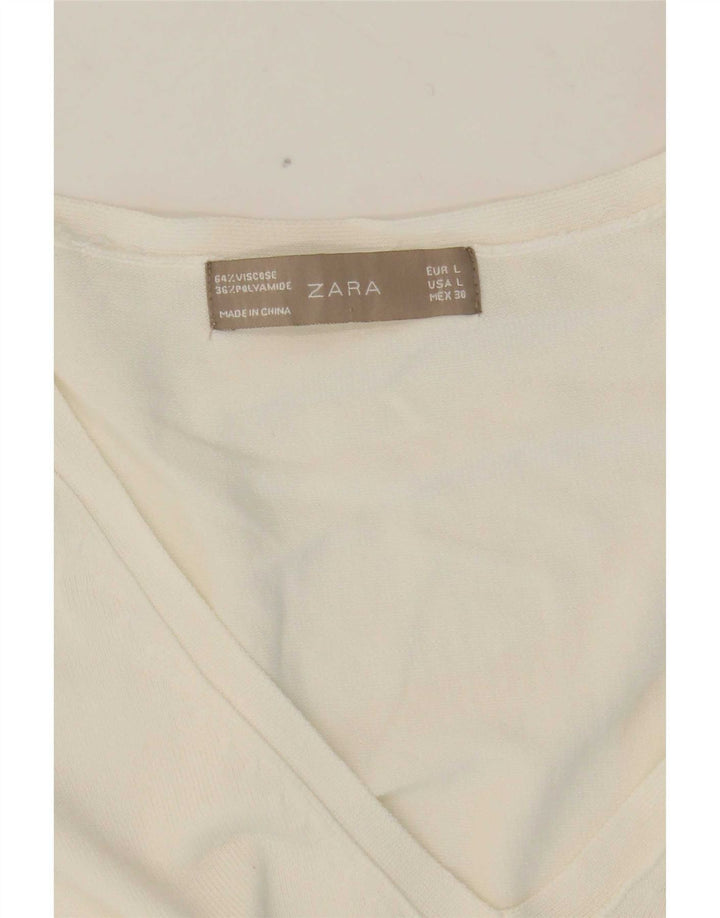 Zara Womens V-Neck Jumper Sweater UK 14 Medium White Viscose