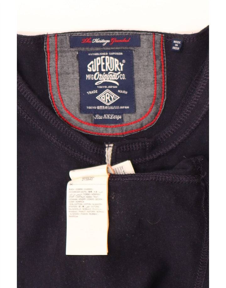 SUPERDRY Mens Top Long Sleeve 2XL Navy Blue Cotton