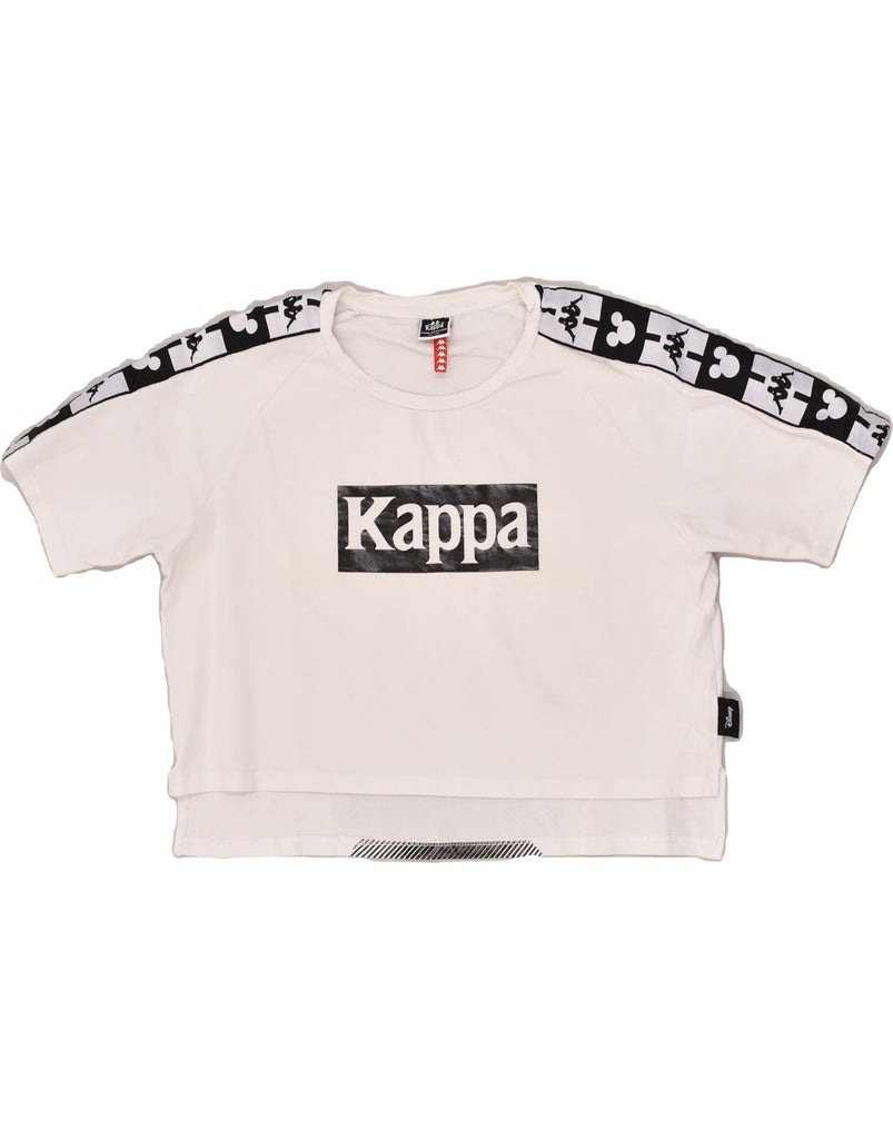 KAPPA Womens Crop Graphic T-Shirt Top UK 14 Large White Cotton | Vintage Kappa | Thrift | Second-Hand Kappa | Used Clothing | Messina Hembry 