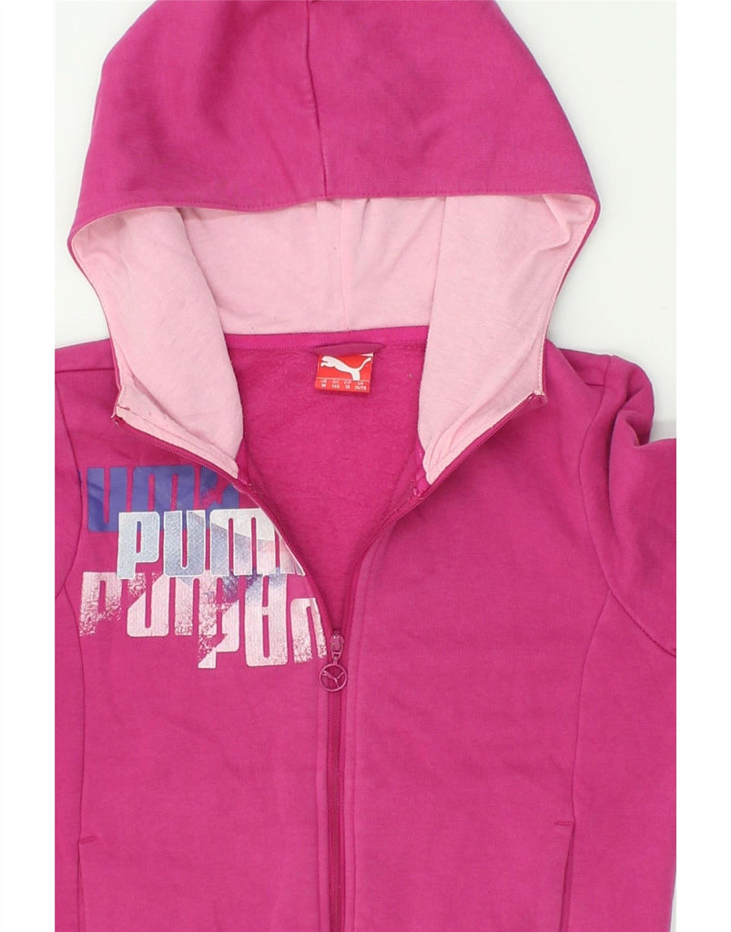 PUMA Girls Graphic Zip Hoodie Sweater 9-10 Years  Medium Pink Cotton | Vintage Puma | Thrift | Second-Hand Puma | Used Clothing | Messina Hembry 