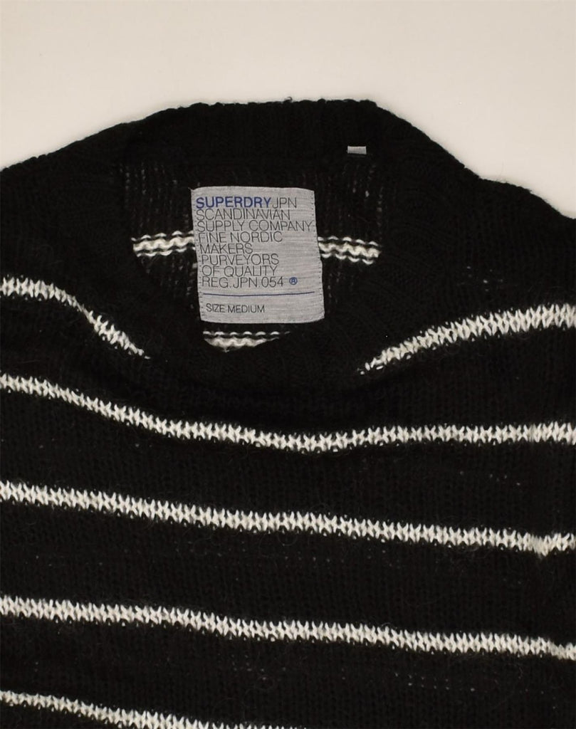 SUPERDRY Womens Crop Crew Neck Jumper Sweater UK 14 Medium Black Striped | Vintage Superdry | Thrift | Second-Hand Superdry | Used Clothing | Messina Hembry 