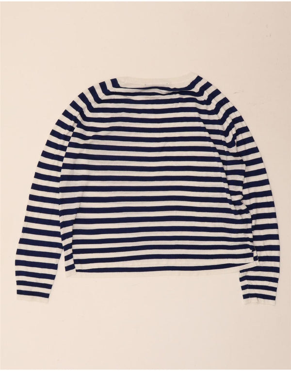 Zara Womens Crop Boat Neck Jumper Sweater UK 10 Small Navy Blue Striped