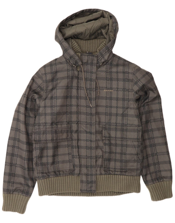Dickies Womens Hooded Bomber Padded Jacket UK 14 Large Grey Houndstooth