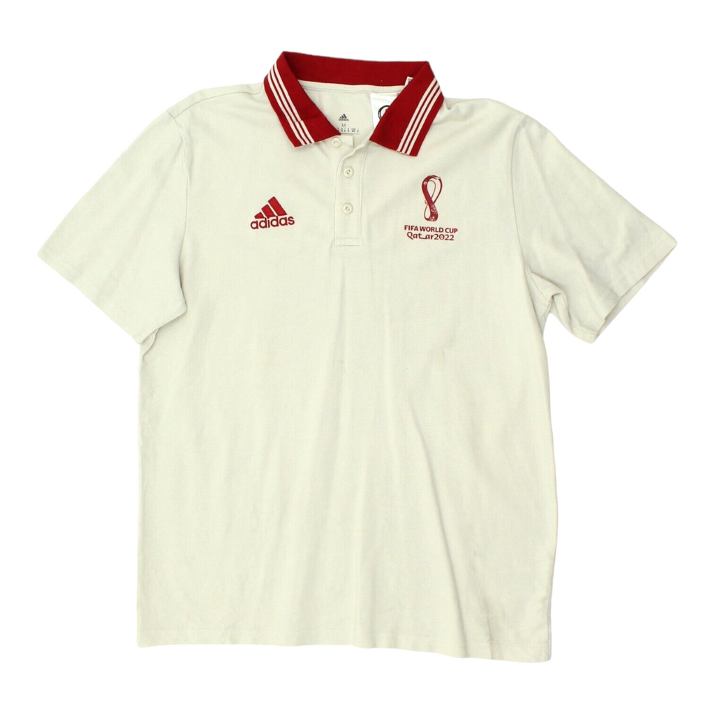 Fifa World Cup Qatar Mens White Adidas Polo Shirt | Casual Football Sportswear | Vintage Messina Hembry | Thrift | Second-Hand Messina Hembry | Used Clothing | Messina Hembry 