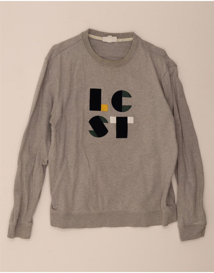 Lacoste Mens Graphic Sweatshirt Jumper Size 5 Large Grey Cotton