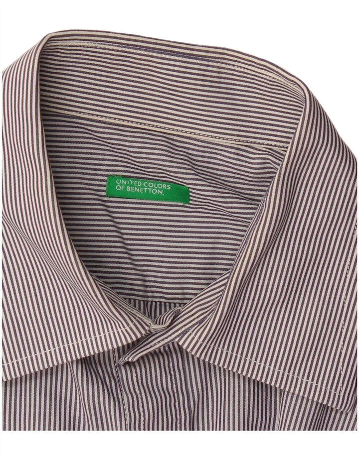 BENETTON Mens Shirt Small Navy Blue Pinstripe