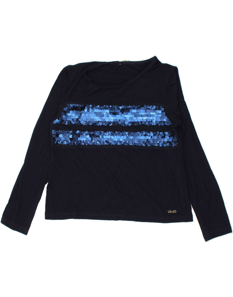 LIU JO Girls Graphic Top Long Sleeve 8-9 Years Navy Blue Striped | Vintage Liu Jo | Thrift | Second-Hand Liu Jo | Used Clothing | Messina Hembry 