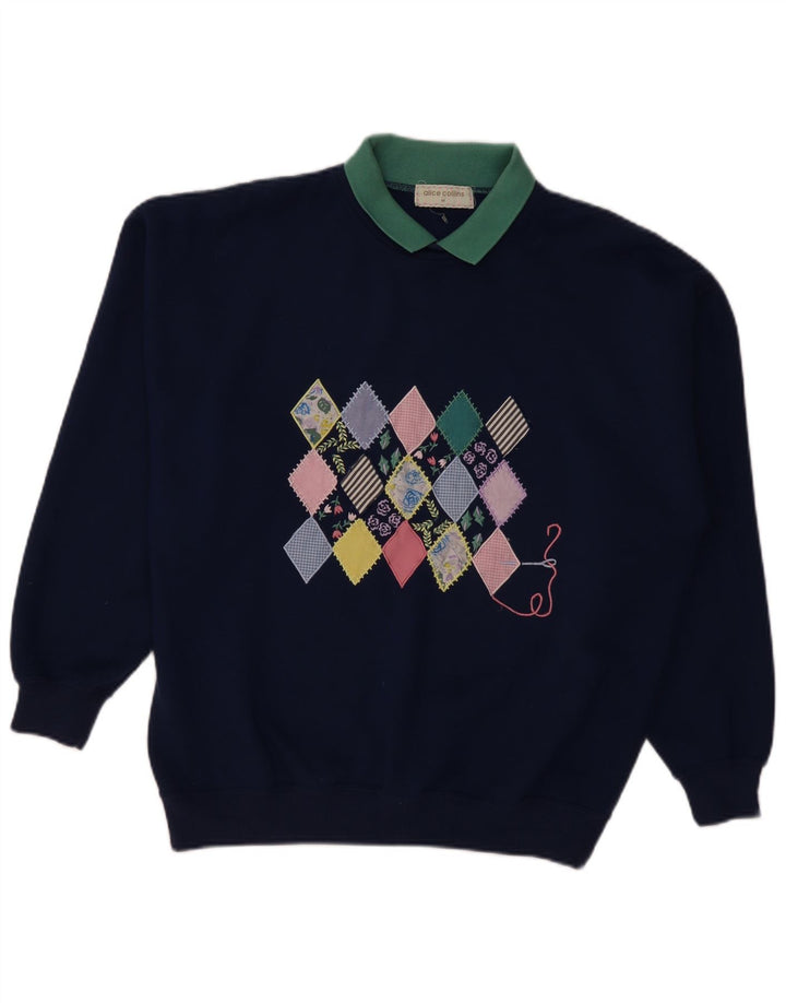 Alice Collins Mens Sweatshirt Jumper Medium Navy Blue Argyle/Diamond