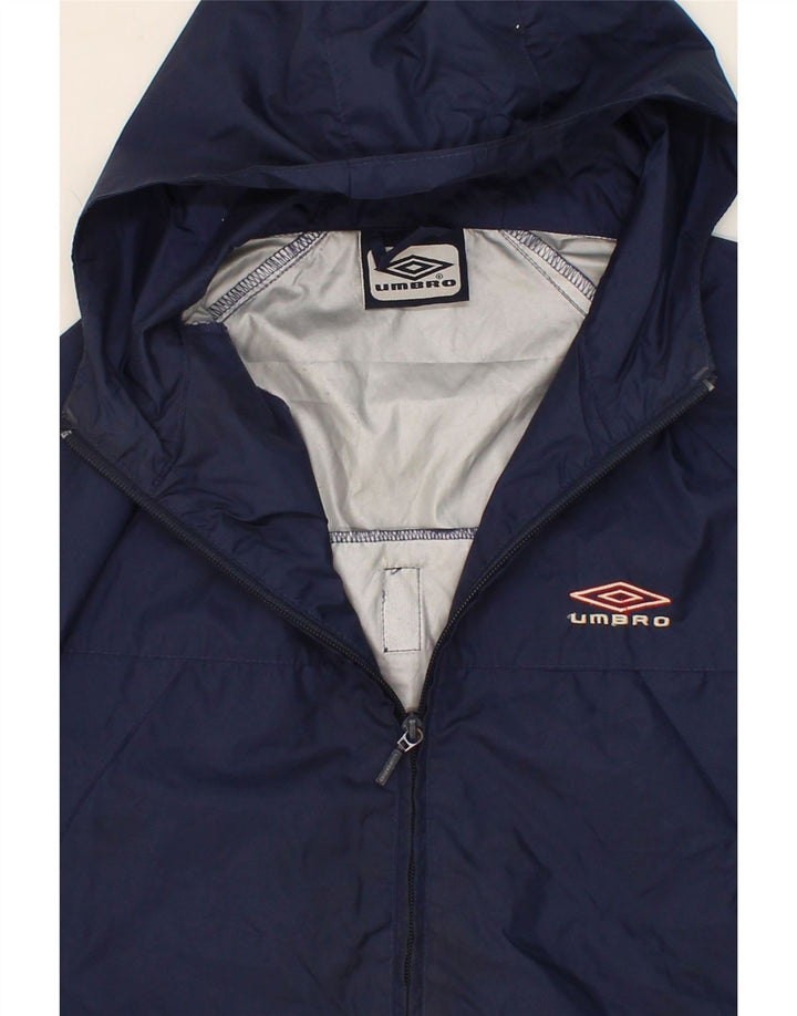 UMBRO Boys Hooded Rain Jacket 9-10 Years Medium Navy Blue Nylon Vintage Umbro and Second-Hand Umbro from Messina Hembry 