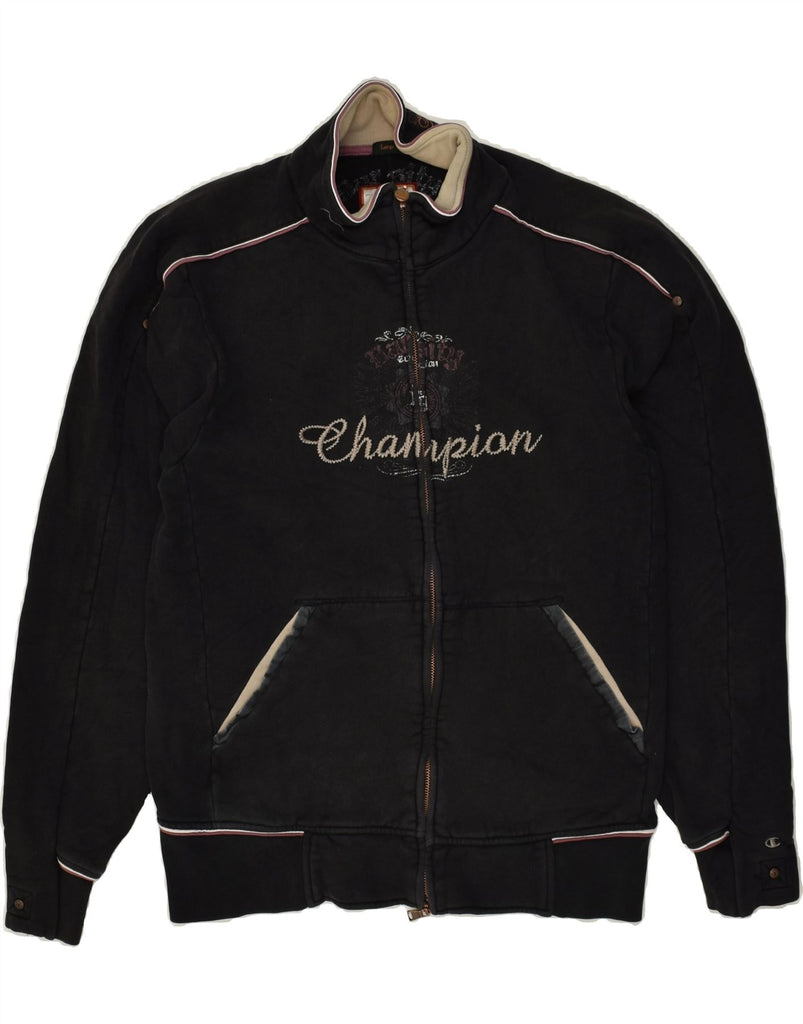 CHAMPION Mens Graphic Tracksuit Top Jacket Large Black Cotton | Vintage Champion | Thrift | Second-Hand Champion | Used Clothing | Messina Hembry 