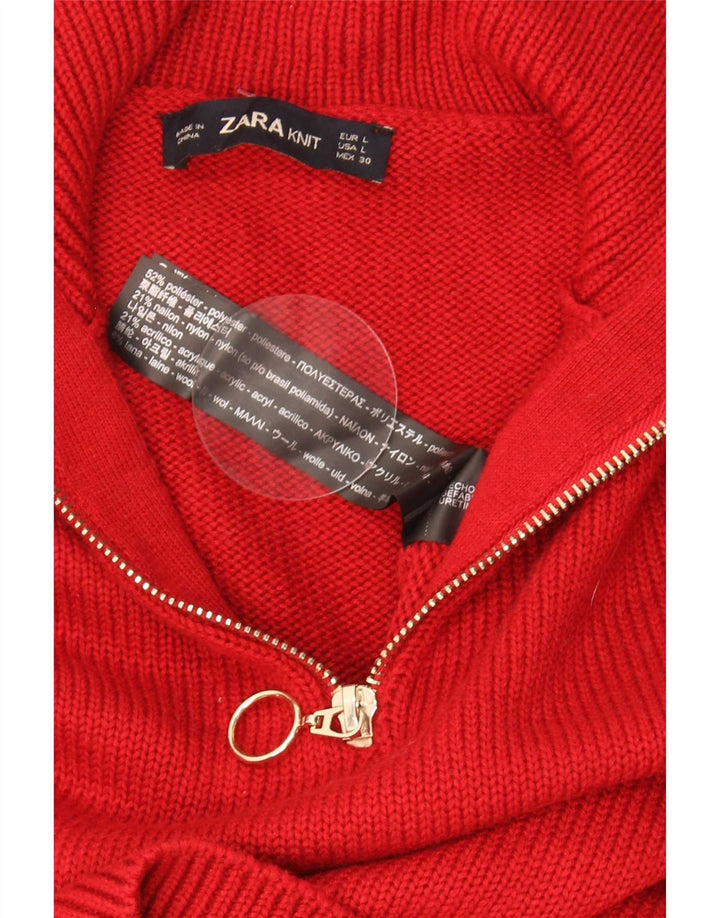 Zara Womens Zip Neck Jumper Sweater UK 14 Large Red Polyester