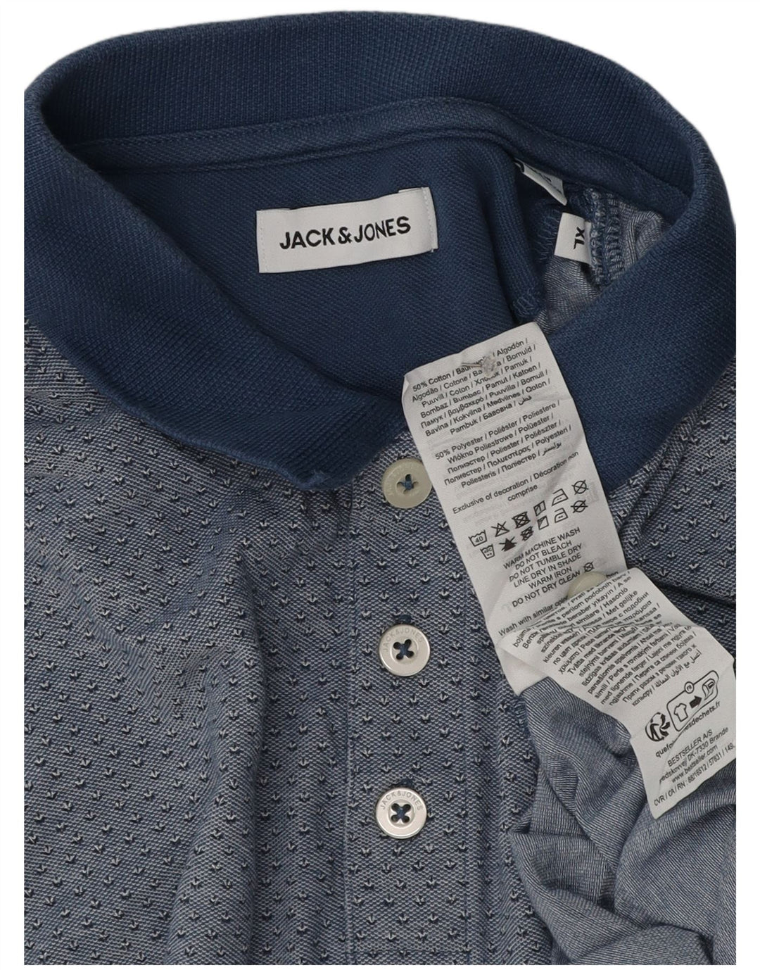 Jack & Jones Mens Polo Shirt XL Blue Spotted Cotton