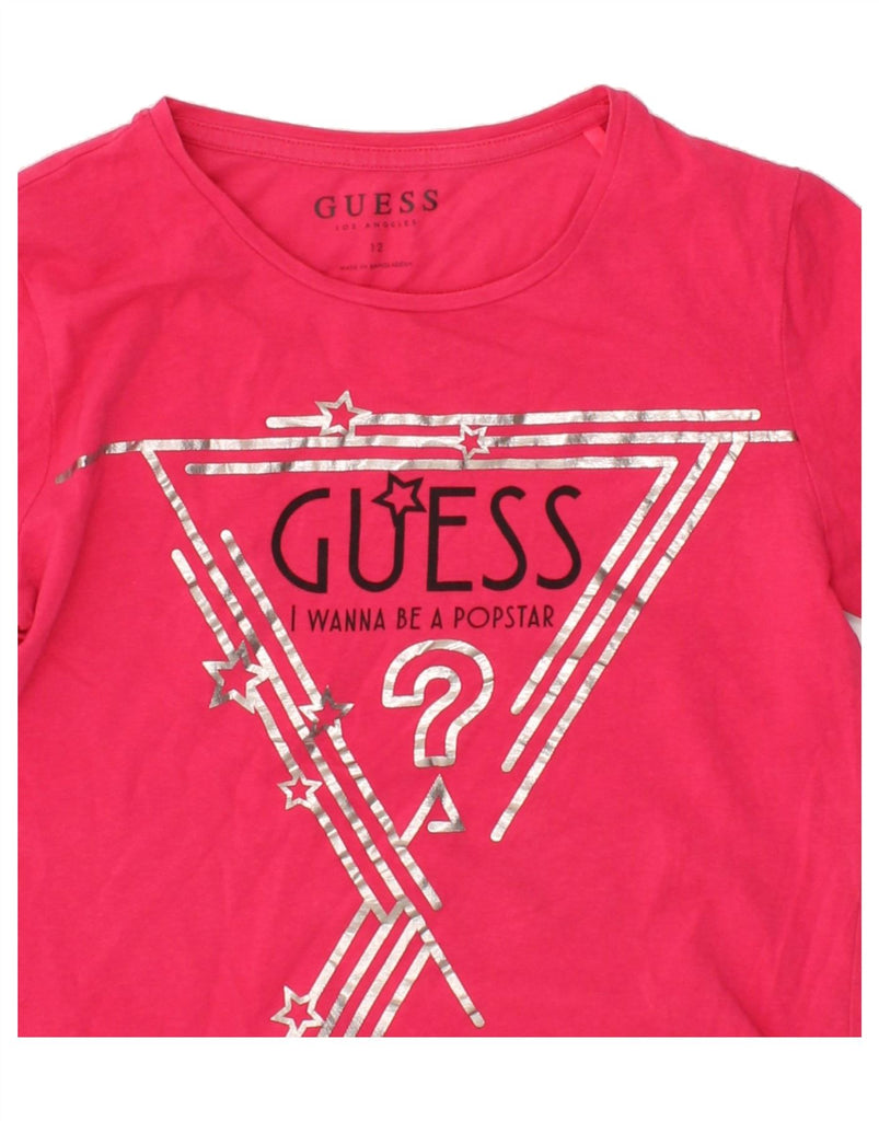 GUESS Girls Graphic Top Long Sleeve 11-12 Years Pink Cotton Vintage Guess and Second-Hand Guess from Messina Hembry 