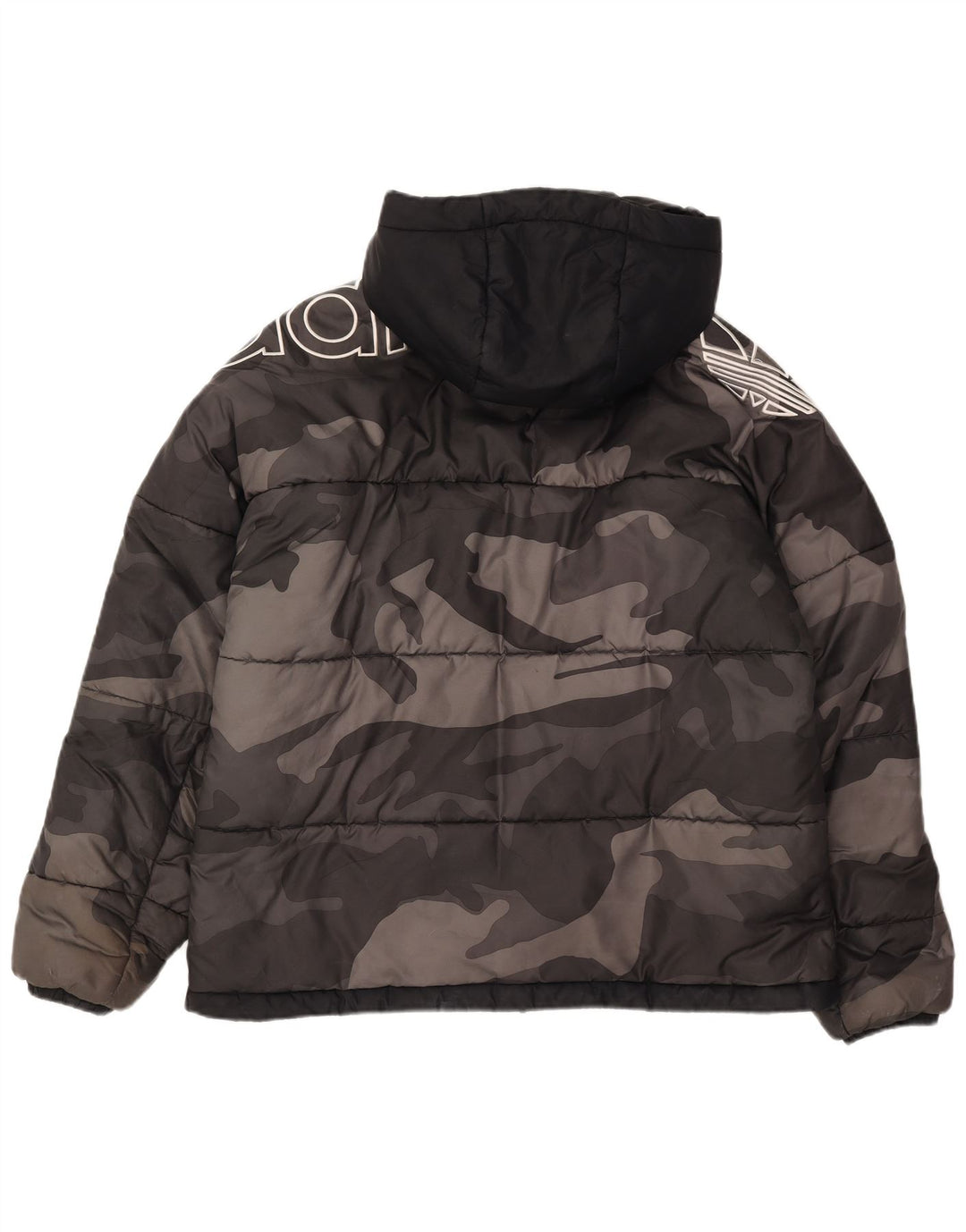 Adidas Mens Graphic Hooded Padded Jacket UK 38 Medium Grey Camouflage