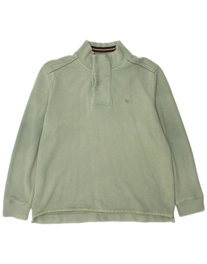 FAT FACE Mens Button Neck Sweatshirt Jumper Large Green Cotton