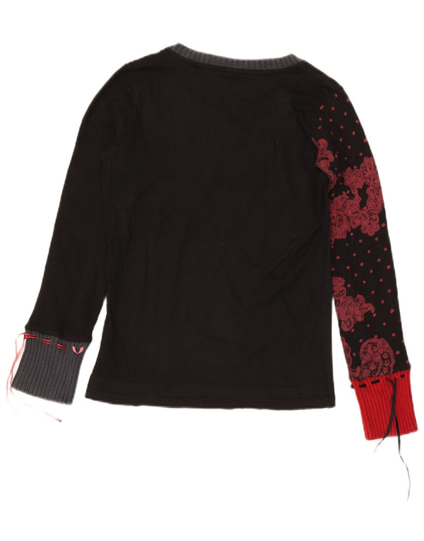 Desigual Womens Graphic Top Long Sleeve UK 12 Medium Black Paisley Cotton
