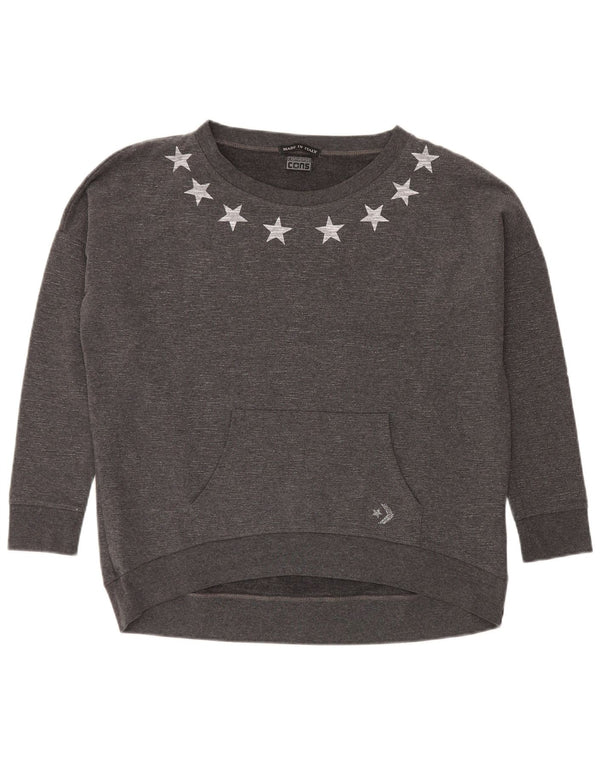 Converse Womens Graphic Sweatshirt Jumper UK 12 Medium Grey Flecked