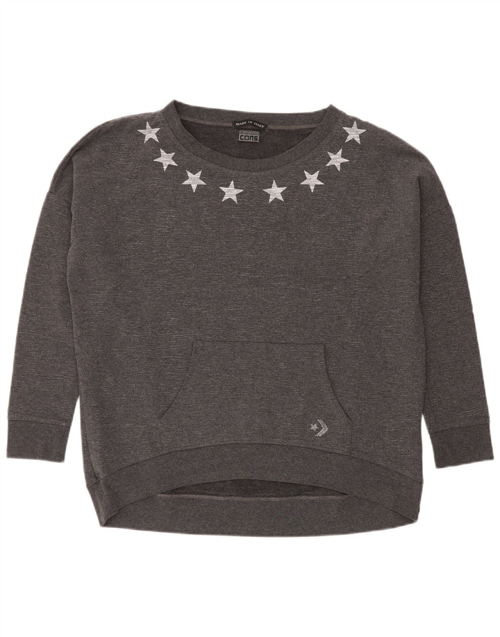 Converse Womens Graphic Sweatshirt Jumper UK 12 Medium Grey Flecked
