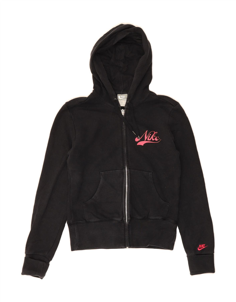 NIKE Womens Graphic Zip Hoodie Sweater UK 6/8 XS Black Cotton Vintage Nike and Second-Hand Nike from Messina Hembry 
