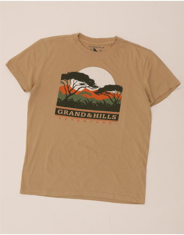 Grand & Hills Boys Graphic T-Shirt Top 14-15 Years Beige Cotton