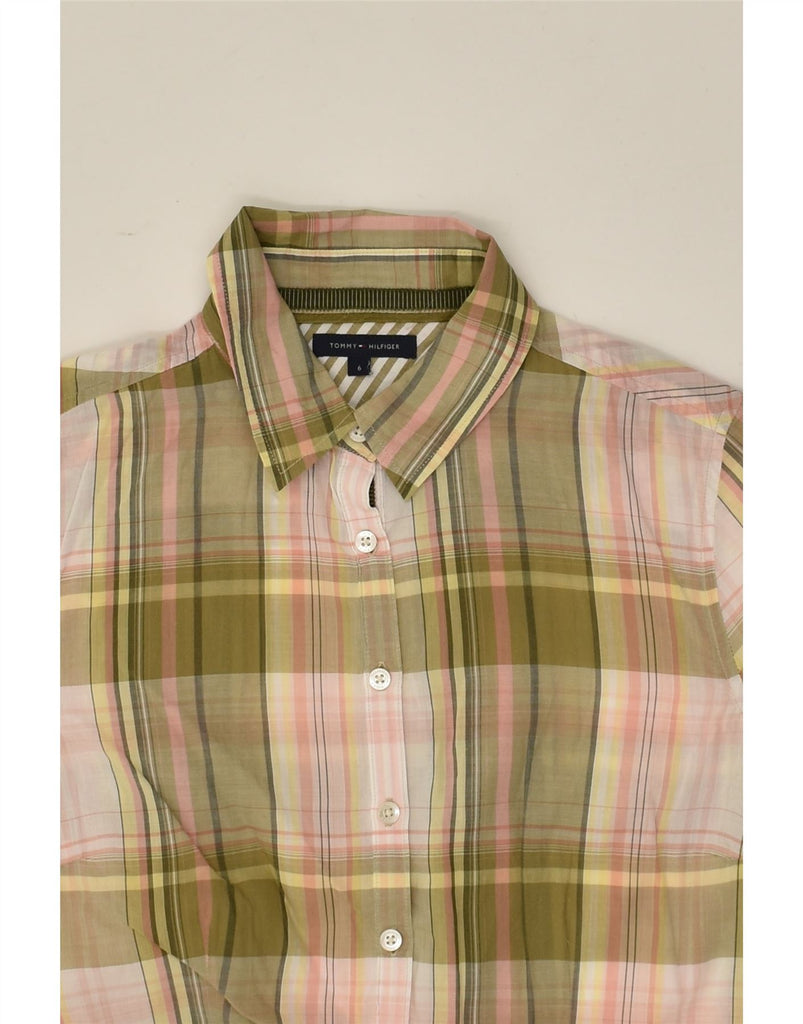 TOMMY HILFIGER Womens Short Sleeve Shirt US 6 Medium Green Check Cotton | Vintage Tommy Hilfiger | Thrift | Second-Hand Tommy Hilfiger | Used Clothing | Messina Hembry 