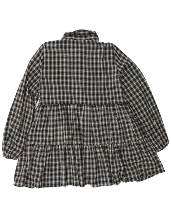 Zara Womens Long Sleeve Tiered Dress UK 12 Medium Navy Blue Check