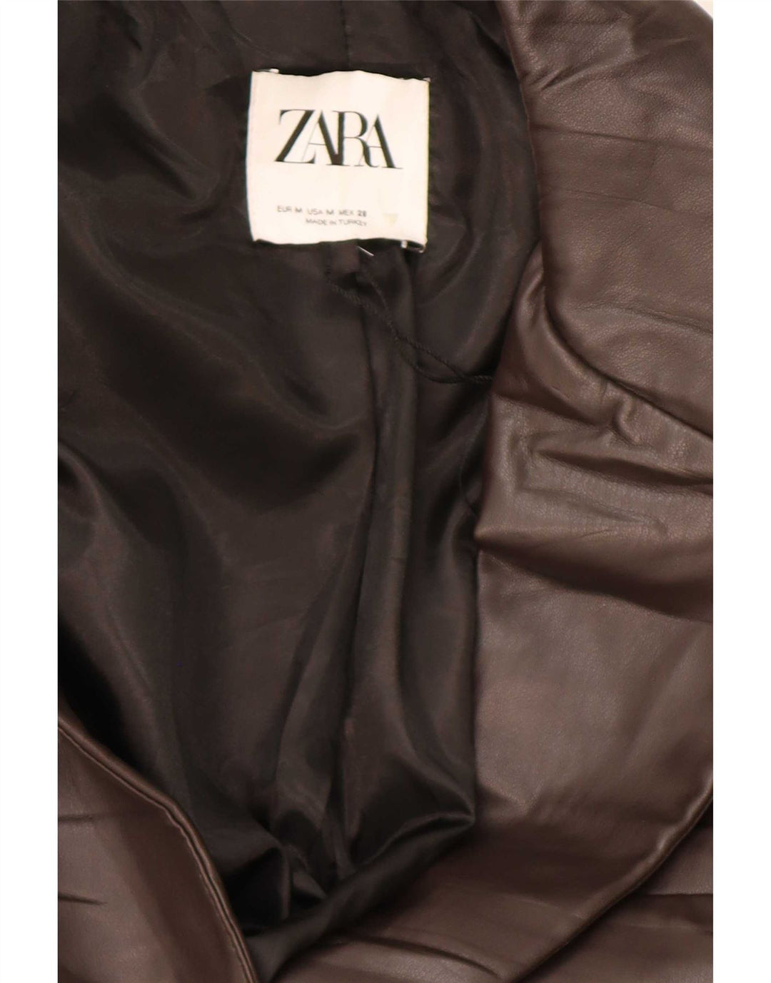 Zara Womens 1 Button Faux Leather Blazer Jacket UK 14 Medium Brown