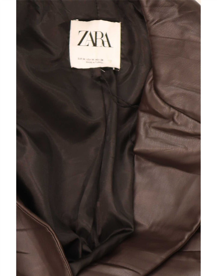 Zara Womens 1 Button Faux Leather Blazer Jacket UK 14 Medium Brown