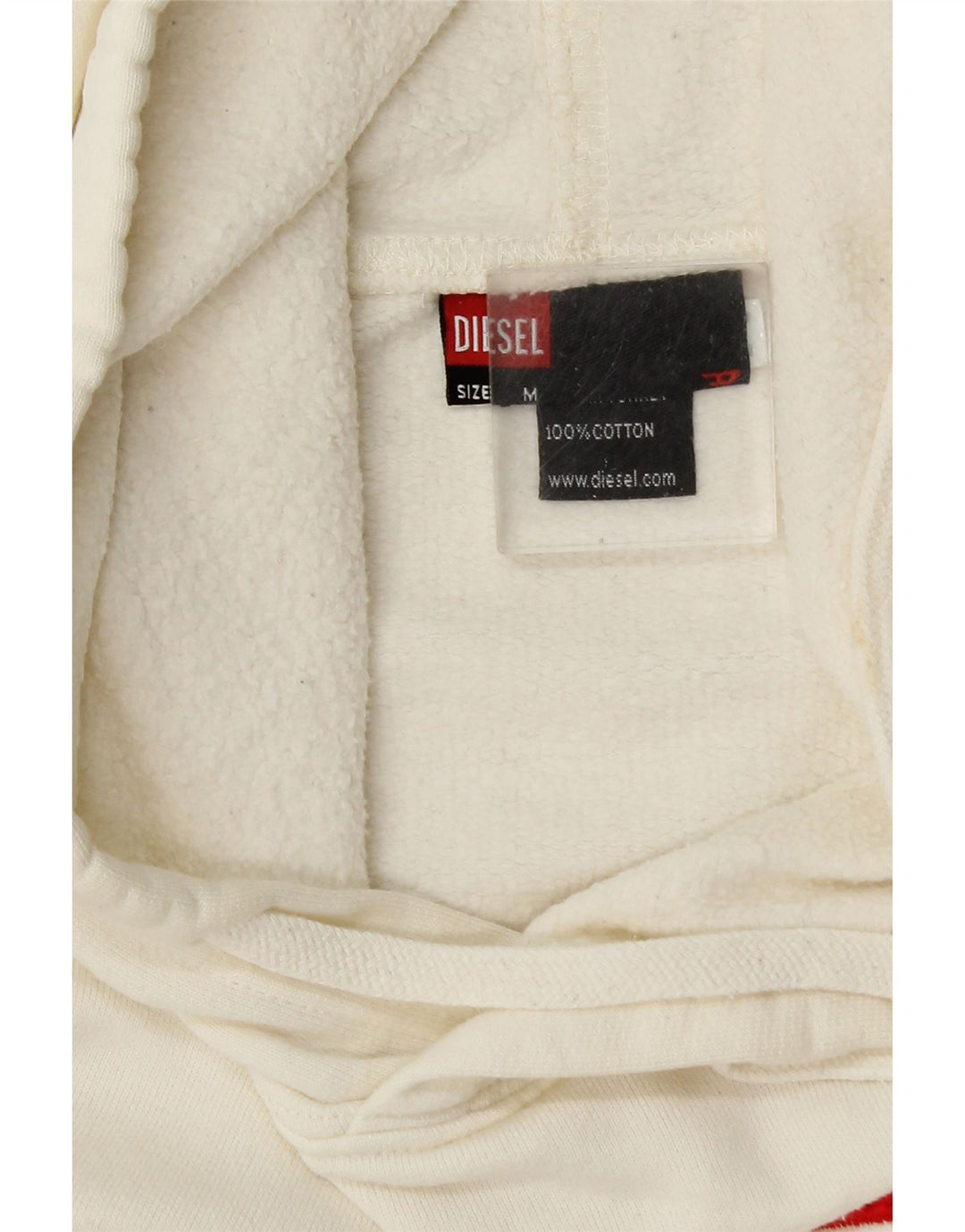 Diesel Womens Graphic Oversized Hoodie Jumper UK 14 Medium White Cotton