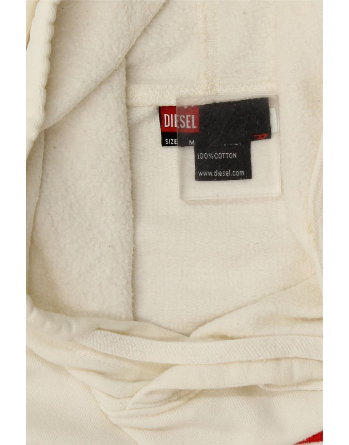 Diesel Womens Graphic Oversized Hoodie Jumper UK 14 Medium White Cotton