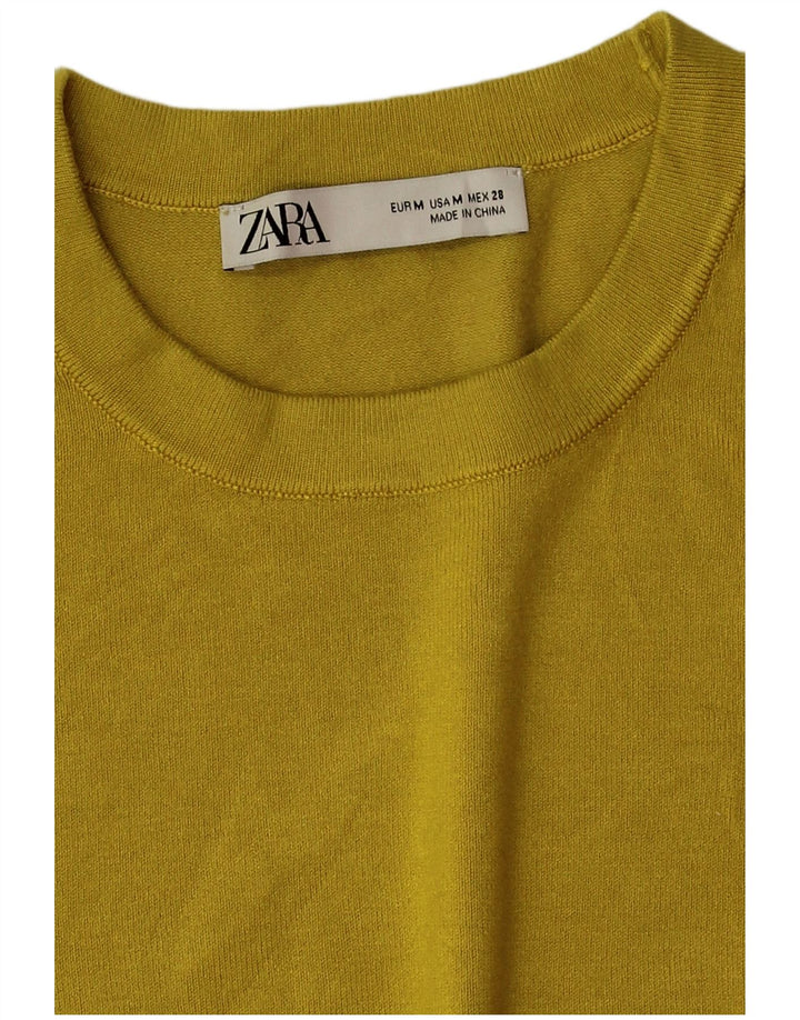 Zara Womens Crew Neck Jumper Sweater UK 14 Medium Yellow Viscose