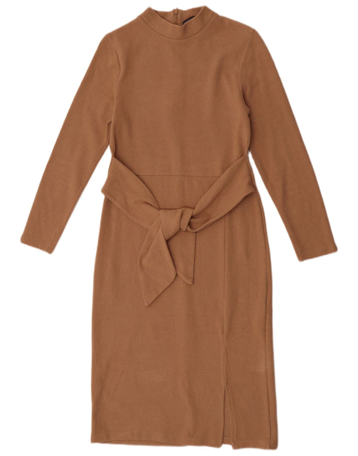 Marks & Spencer Womens Long Sleeve Jumper Dress UK 8 Small Beige Polyester