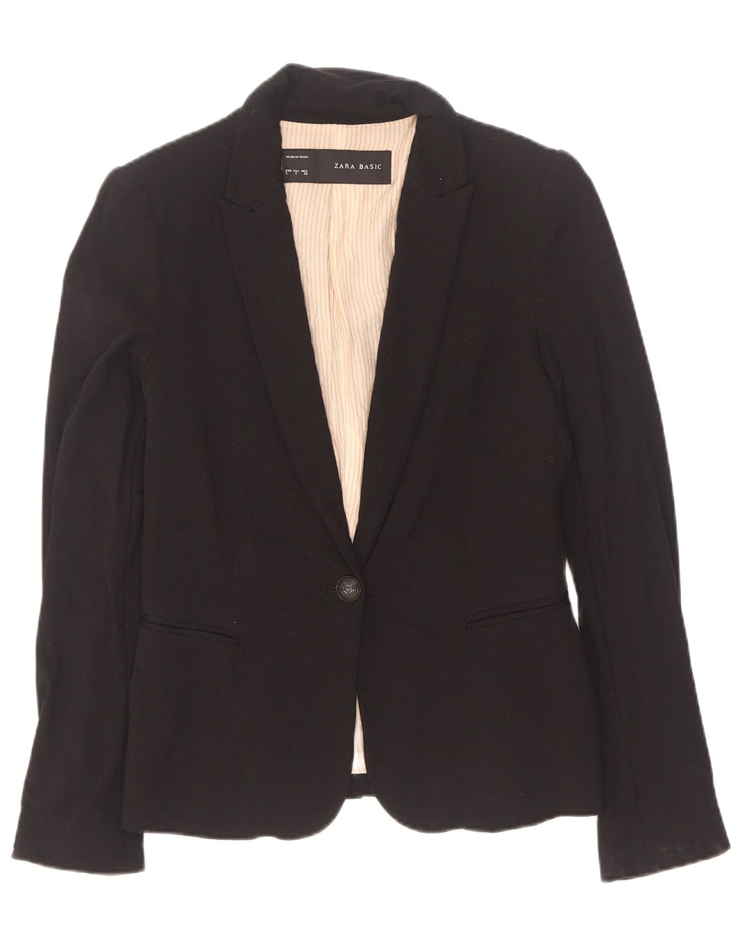 Zara Womens 1 Button Blazer Jacket UK 10 Small Black Acetate