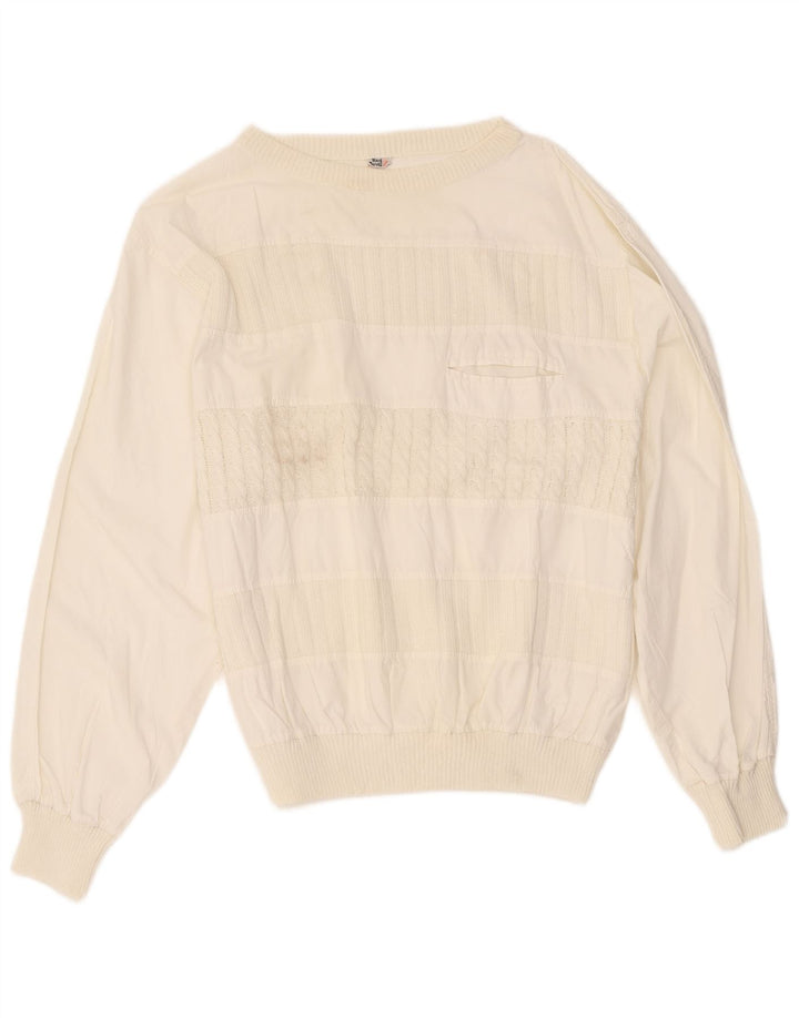 Vintage Mens Boat Neck Jumper Sweater IT 48 Medium Off White Cotton