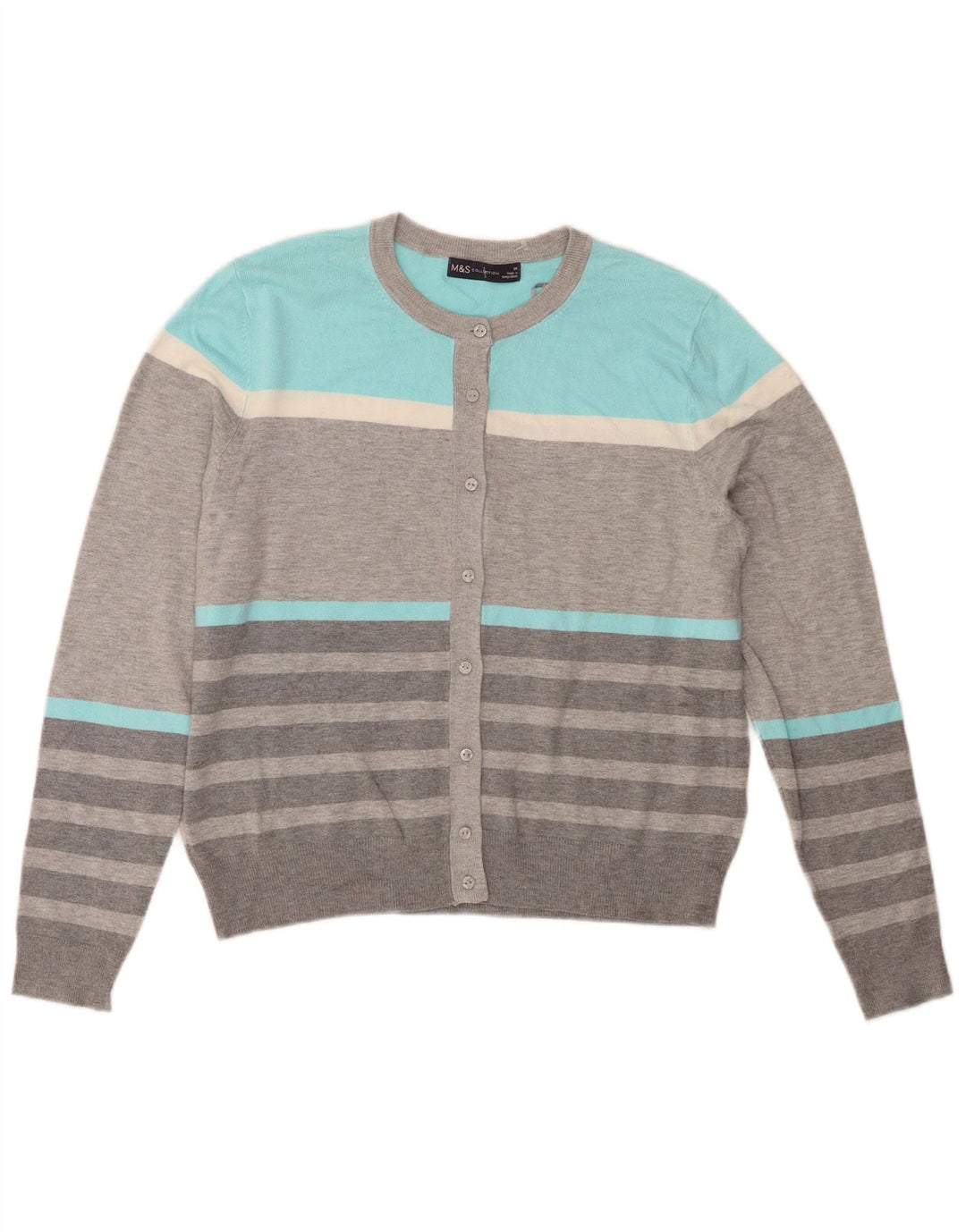 Marks & Spencer Womens Crop Cardigan Sweater UK 14 Large Grey Striped