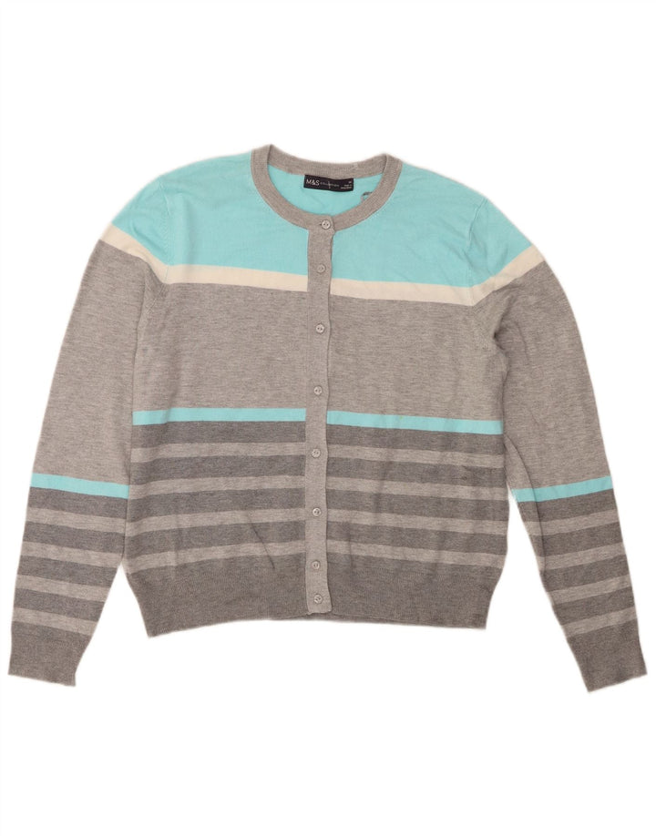 Marks & Spencer Womens Crop Cardigan Sweater UK 14 Large Grey Striped