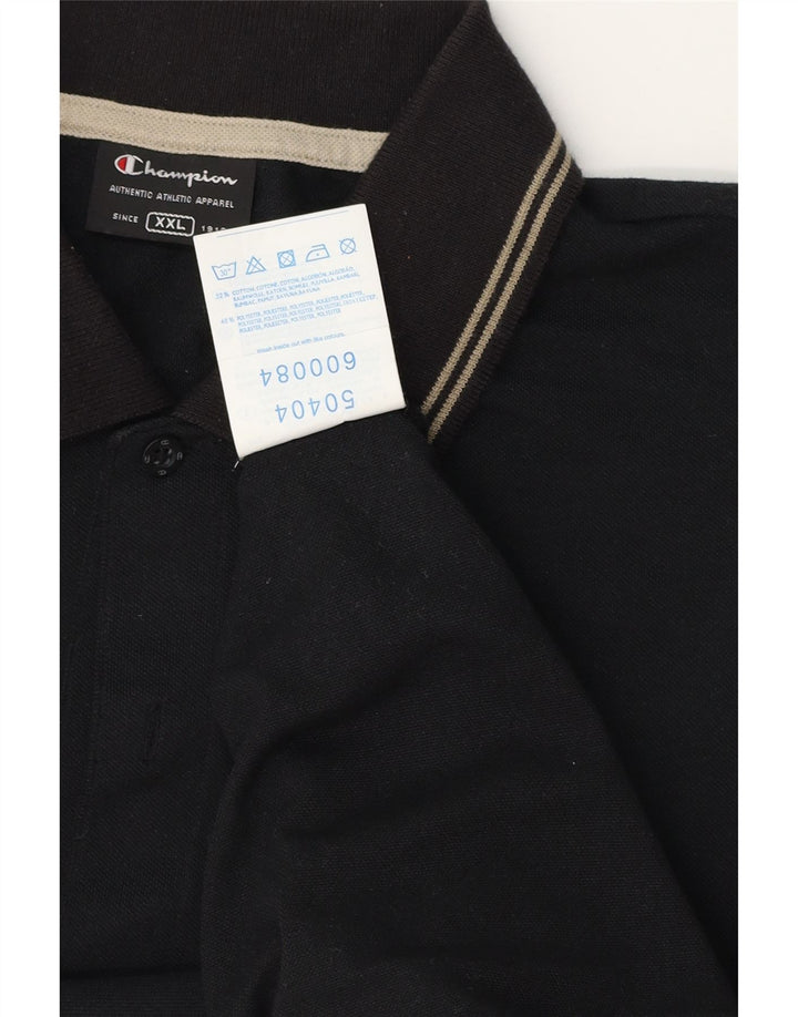 CHAMPION Mens Polo Shirt 2XL Black Striped Cotton