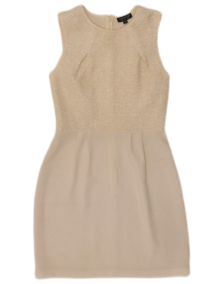 Topshop Womens Sleeveless Sheath Dress UK 8 Small Off White Polyester