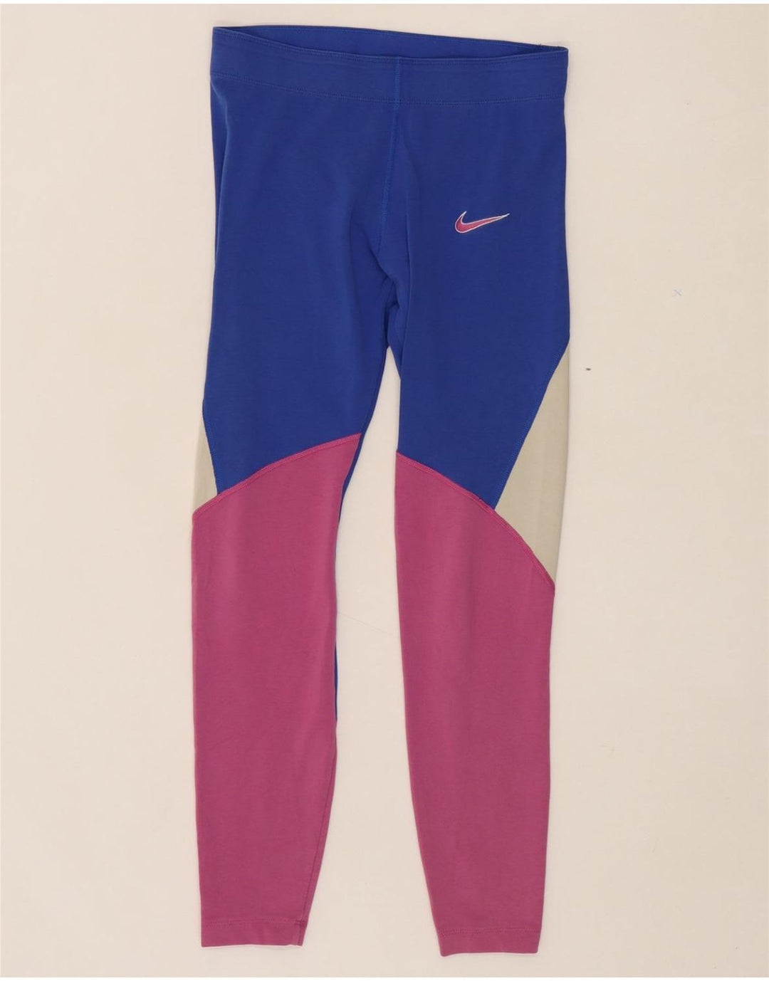 NIKE Womens Leggings UK 12 Medium Blue Colourblock Vintage Nike and Second-Hand Nike from Messina Hembry 