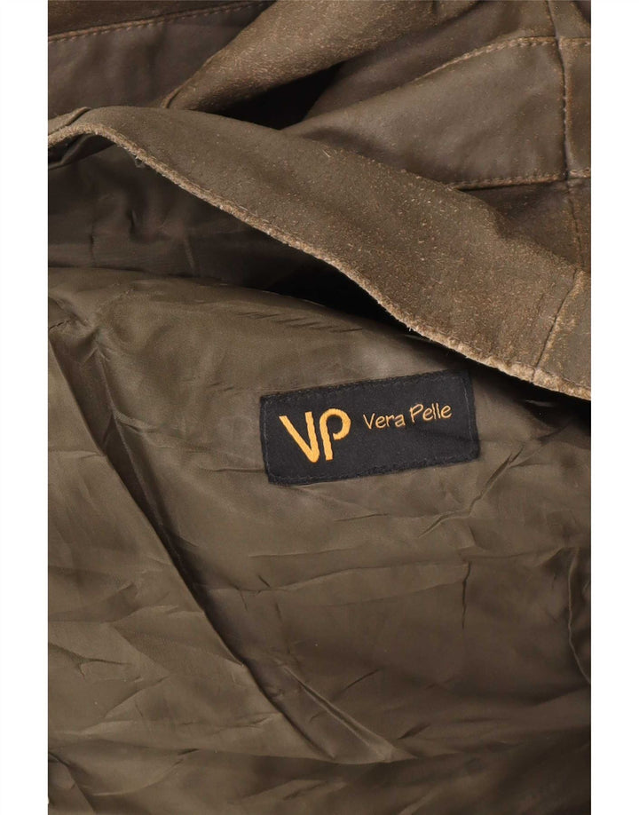 Vintage Womens Leather Jacket IT 44 Medium Khaki