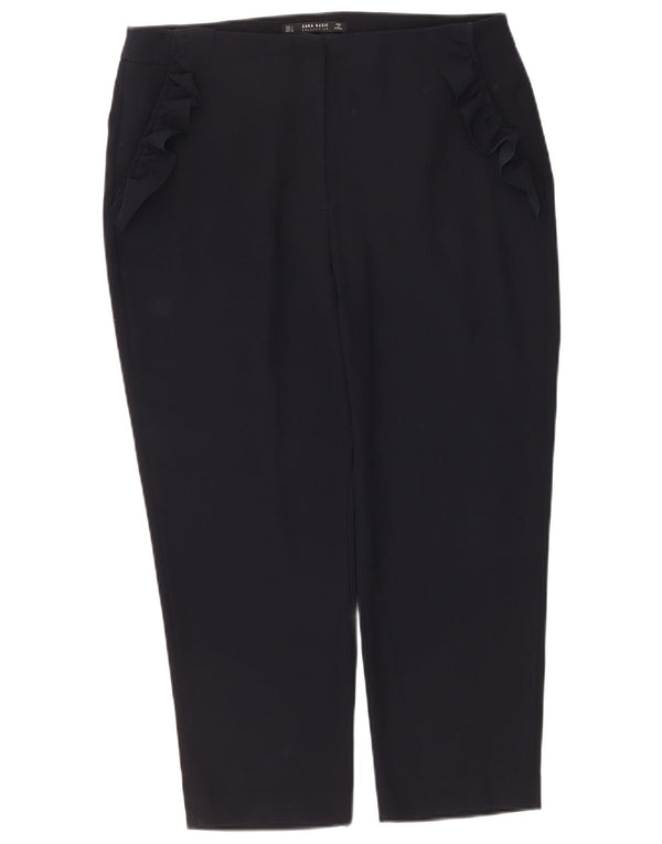 Zara Womens Tapered Cropped Trousers Large W30 L25 Navy Blue Polyester