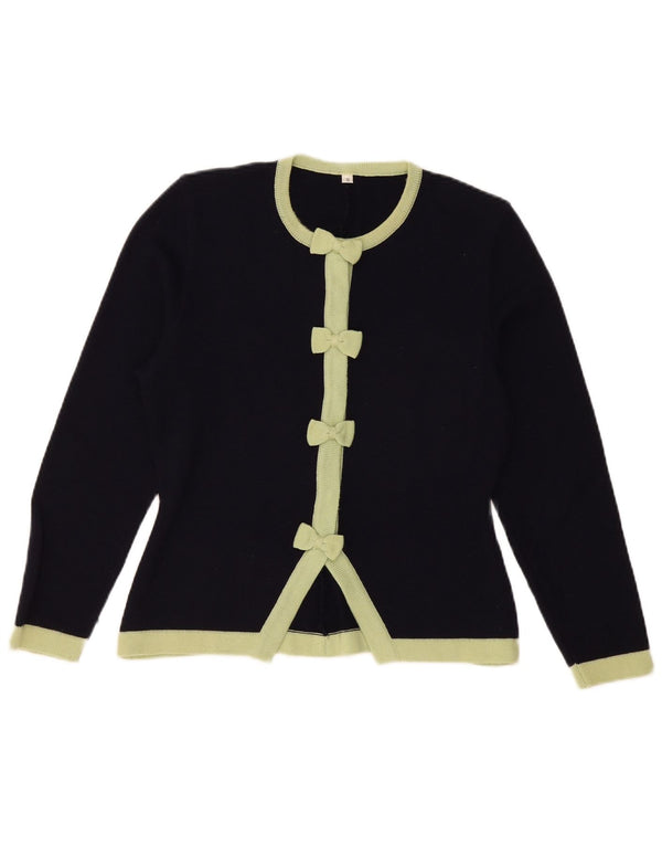Vintage Womens Oversized Cardigan Sweater UK 10 Small Navy Blue Colourblock
